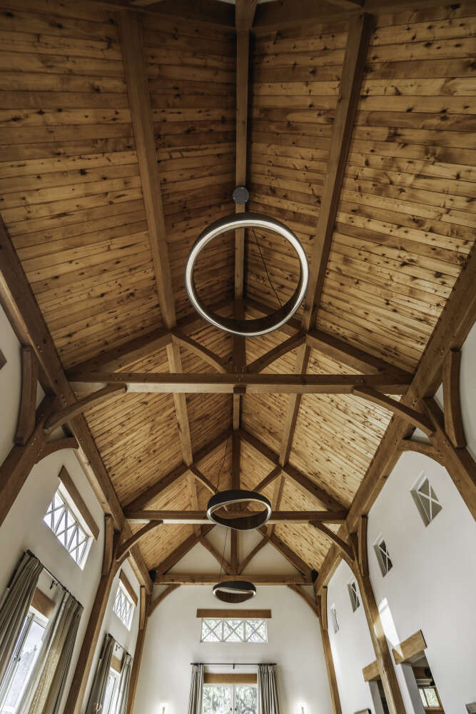 Timber frame ceiling vertical view